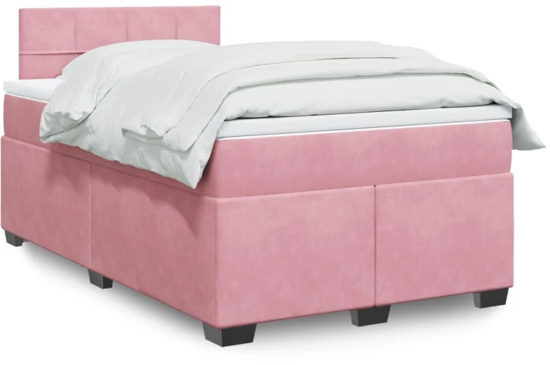 vidaXL Κρεβάτι Boxspring με Στρώμα Ροζ 120x190 εκ. Βελούδινο