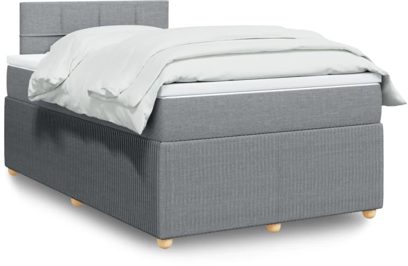 vidaXL Κρεβάτι Boxspring με Στρώμα Ανοιχτό Γκρι 120x190 εκ. Υφασμάτινο