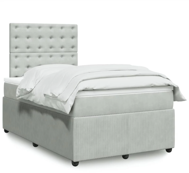 vidaXL Κρεβάτι Boxspring με Στρώμα Ανοιχτό Γκρι 120x190 εκ. Βελούδινο