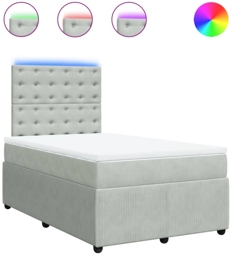 vidaXL Κρεβάτι Boxspring με Στρώμα Ανοιχτό Γκρι 120x190 εκ. Βελούδινο
