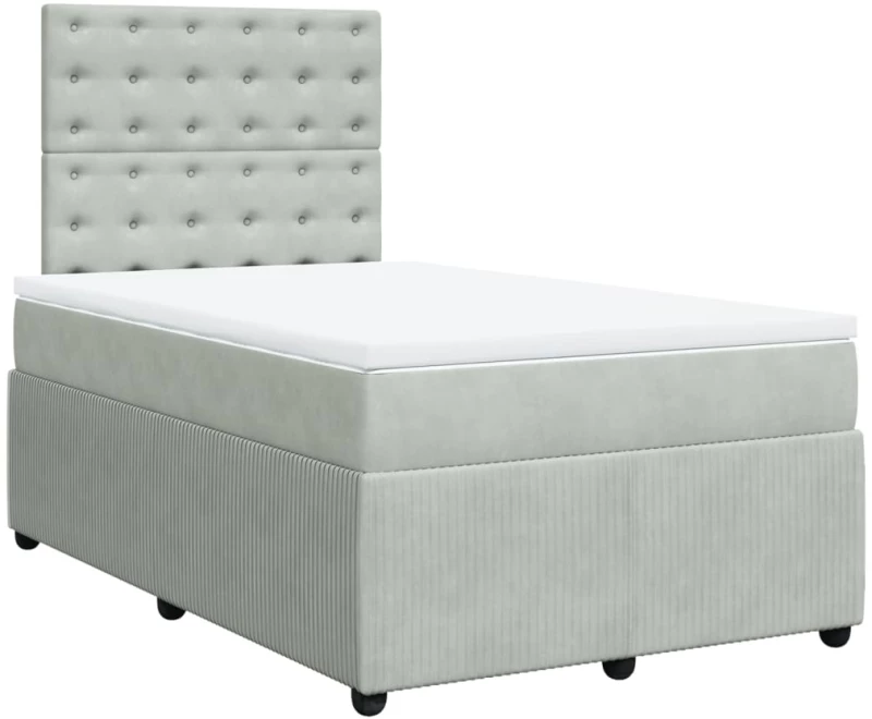 vidaXL Κρεβάτι Boxspring με Στρώμα Ανοιχτό Γκρι 120x190 εκ. Βελούδινο