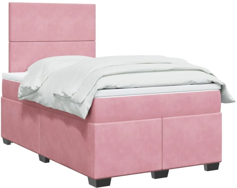 vidaXL Κρεβάτι Boxspring με Στρώμα Ροζ 120x190 εκ. Βελούδινο