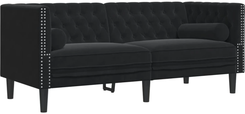 vidaXL Καναπές Διθέσιος Chesterfield με Στηρίγματα Μαύρο Βελούδο