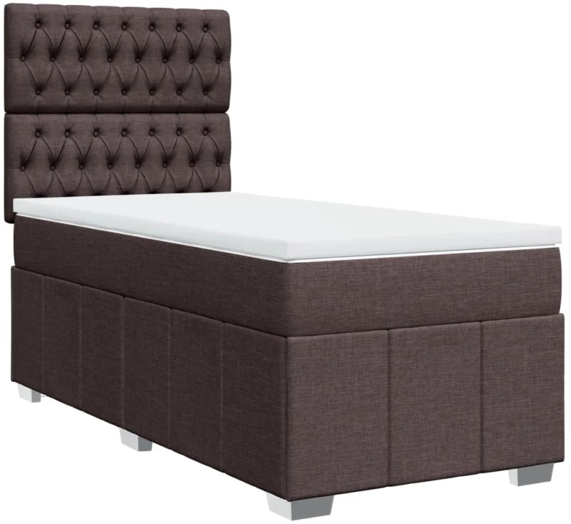 vidaXL Κρεβάτι Boxspring με Στρώμα Σκούρο Καφέ 100x200 εκ. Υφασμάτινο