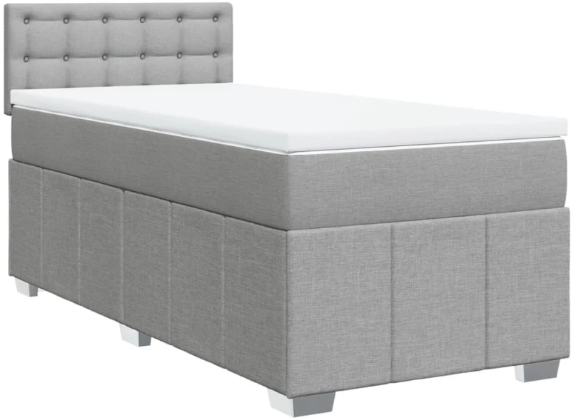 vidaXL Κρεβάτι Boxspring με Στρώμα Ανοιχτό Γκρι 90x200 εκ. Υφασμάτινο