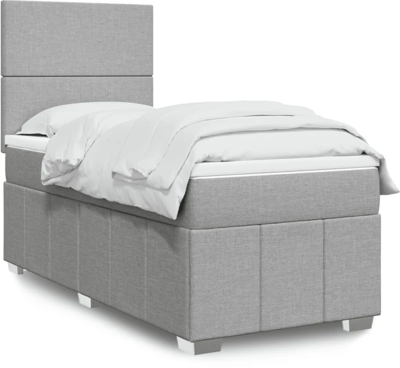 vidaXL Κρεβάτι Boxspring με Στρώμα Ανοιχτό Γκρι 100x200 εκ. Υφασμάτινο