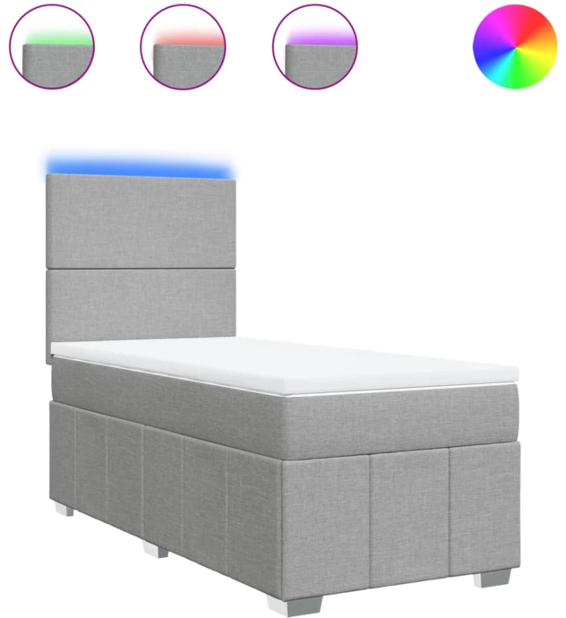 vidaXL Κρεβάτι Boxspring με Στρώμα Ανοιχτό Γκρι 100x200 εκ. Υφασμάτινο