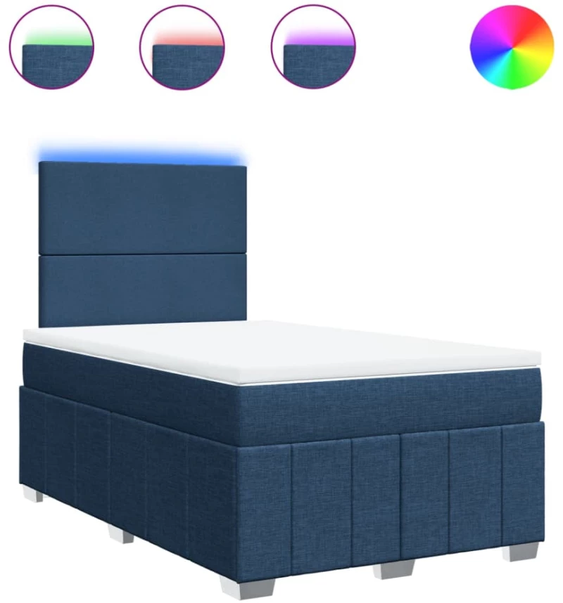vidaXL Κρεβάτι Boxspring με Στρώμα Μπλε 120x190 εκ. Υφασμάτινο