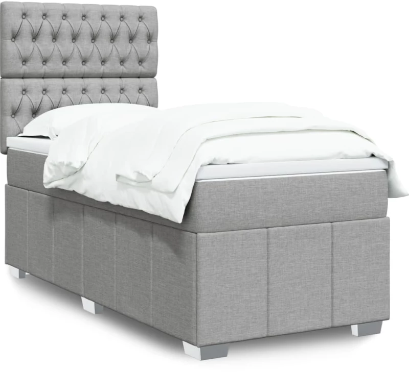 vidaXL Κρεβάτι Boxspring με Στρώμα Ανοιχτό Γκρι 100x200 εκ. Υφασμάτινο