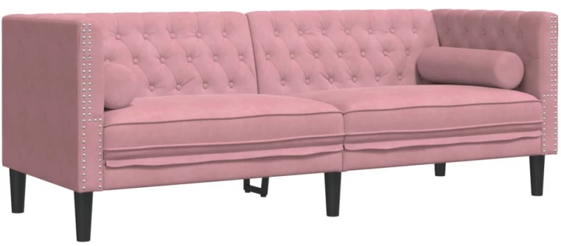 vidaXL Καναπές Διθέσιος Chesterfield με Στηρίγματα Ροζ Βελούδο