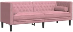 vidaXL Καναπές Διθέσιος Chesterfield με Στηρίγματα Ροζ Βελούδο