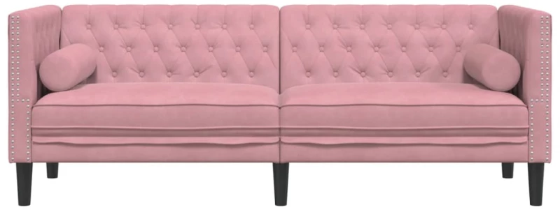 vidaXL Καναπές Διθέσιος Chesterfield με Στηρίγματα Ροζ Βελούδο