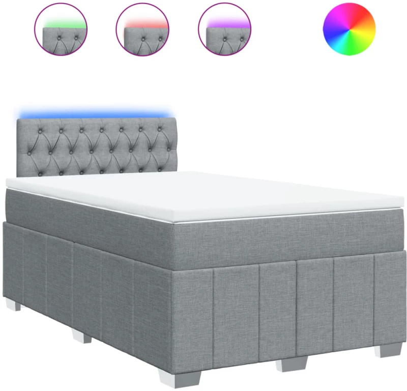 vidaXL Κρεβάτι Boxspring με Στρώμα Ανοιχτό Γκρι 120x190 εκ. Υφασμάτινο