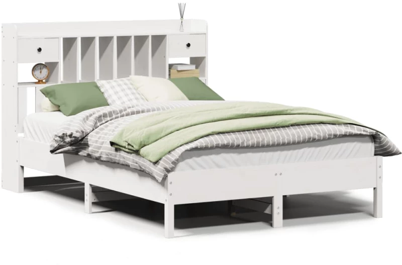 vidaXL Κρεβάτι Βιβλιοθήκη Χωρίς Στρώμα Λευκό 135x190 εκ Μασίφ Πεύκο