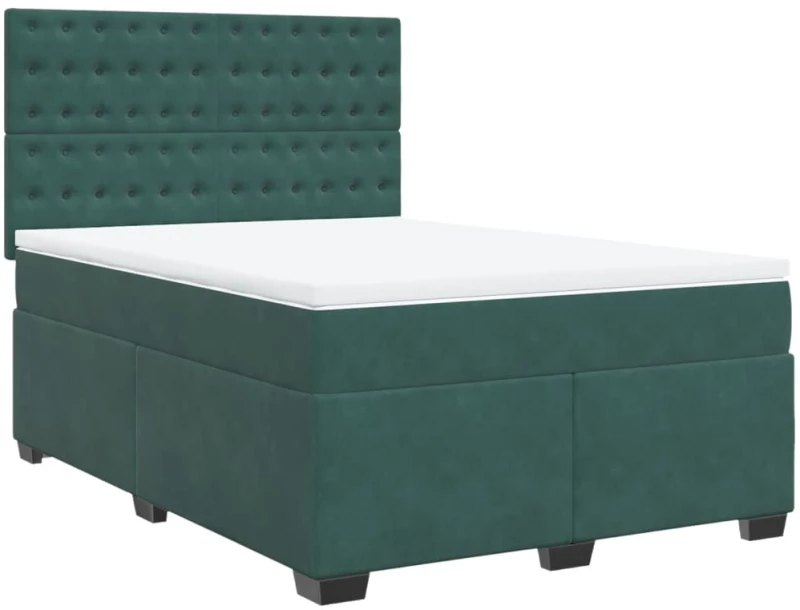 vidaXL Κρεβάτι Boxspring με Στρώμα Σκούρο Πράσινο 140x200εκ. Βελούδινο