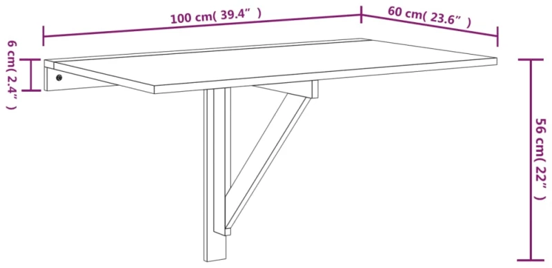 vidaXL Τραπέζι Τοίχου Πτυσσόμενο Γυαλ. Λευκό 100x60x56 εκ. Επεξ. Ξύλο