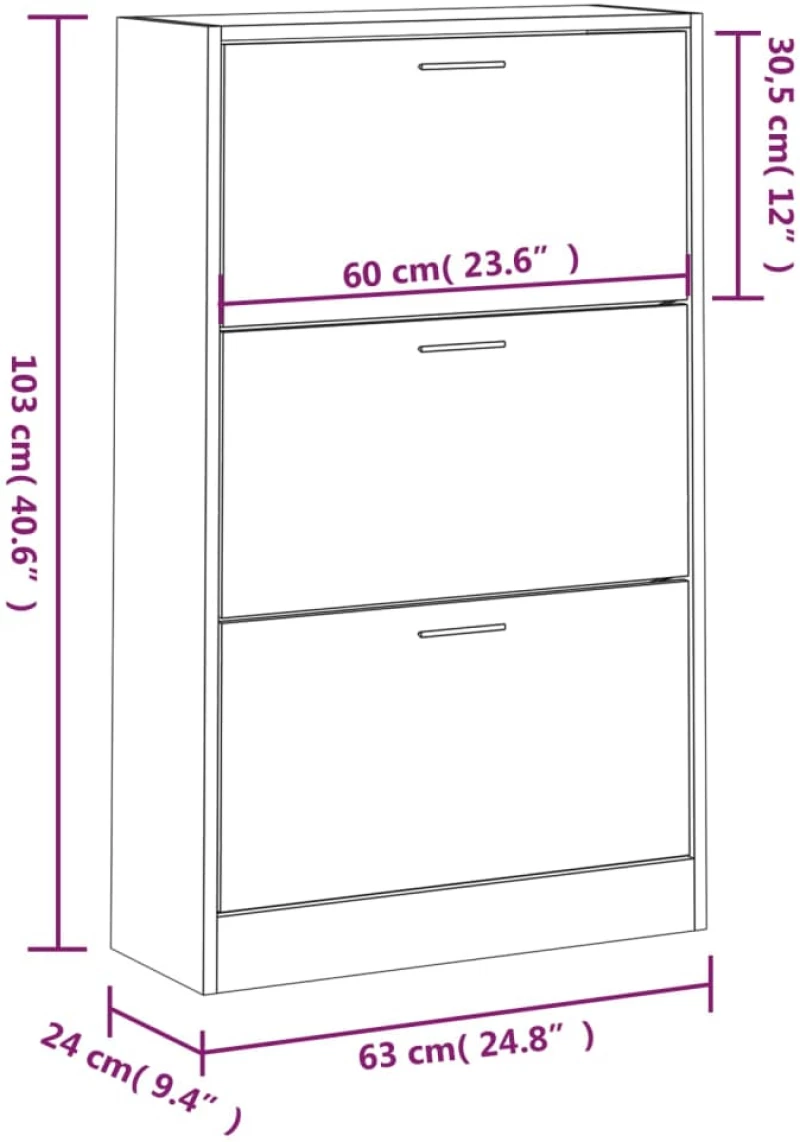 vidaXL Παπουτσοθήκη Καπνιστή Δρυς 63x24x103 εκ. από Επεξεργασμένο Ξύλο