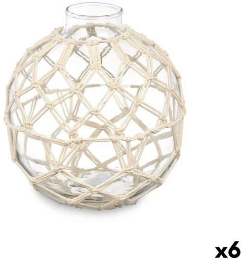Διακοσμητική Μπάλα Λευκό Διαφανές Γυαλί Σχοινί 18 x 20 cm (x6)