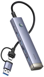 Hub 4in1 Baseus UltraJoy USB-A&USB-C to 4xUSB3.0+USB-C (grey)