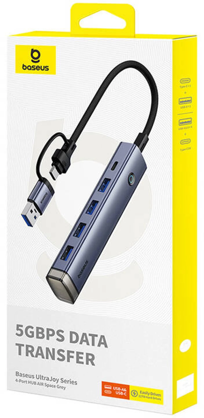 Hub 4in1 Baseus UltraJoy USB-A&USB-C to 4xUSB3.0+USB-C (grey)