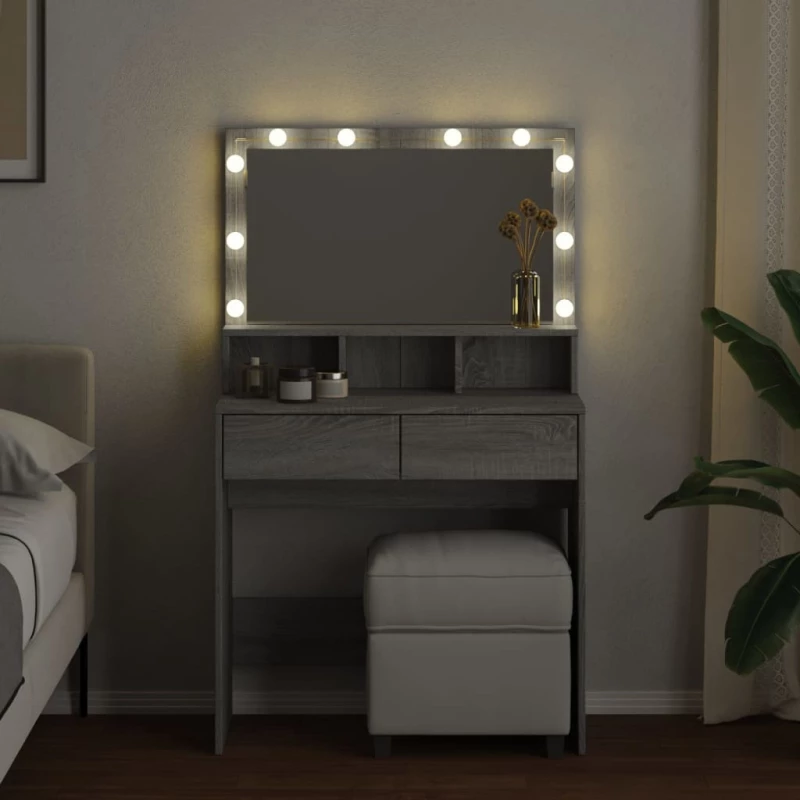 vidaXL Μπουντουάρ με LED Γκρι Sonoma 80x41x144,5 εκ.