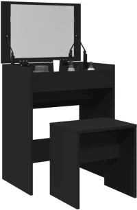 vidaXL Μπουντουάρ και Σκαμπό Μαύρο 60 x 40 x 113,5 εκ.