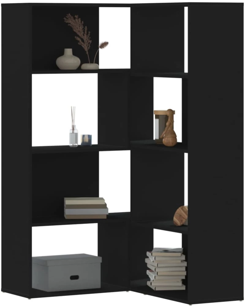 vidaXL Βιβλιοθήκη Γωνιακή 4 Επ. Μαύρο 85x85x140 εκ Επεξεργασμένο Ξύλο