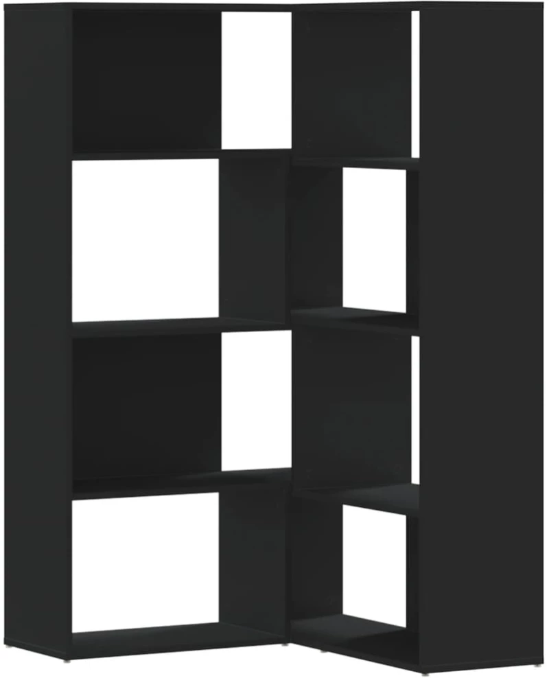 vidaXL Βιβλιοθήκη Γωνιακή 4 Επ. Μαύρο 85x85x140 εκ Επεξεργασμένο Ξύλο