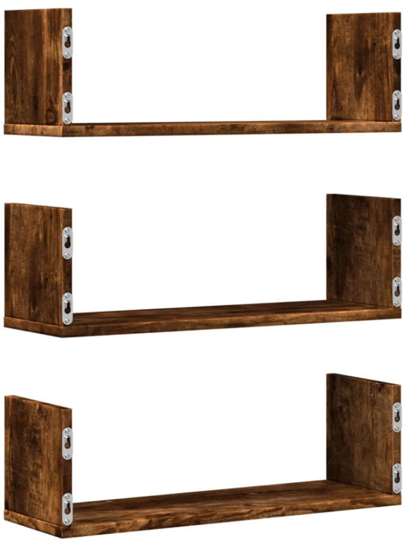 vidaXL Ράφια Τοίχου 3 τεμ. Καπνιστή Δρυς 58x18x18 εκ. Επεξεργ. Ξύλο