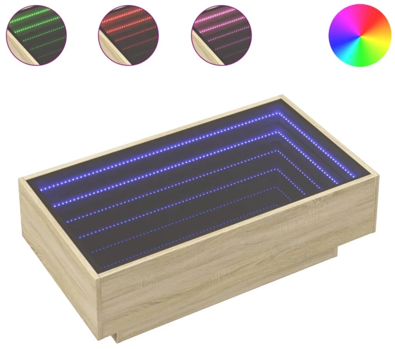 vidaXL Τραπεζάκι Σαλονιού με LED Δρυς 90x50x30 εκ. Επεξεργασμένο Ξύλο