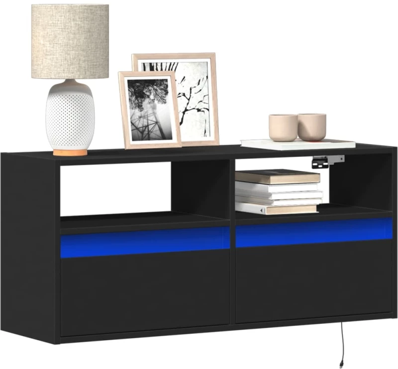vidaXL Έπιπλο Τοίχου Τηλεόρασης με LED Μαύρο 100x31x45 εκ.