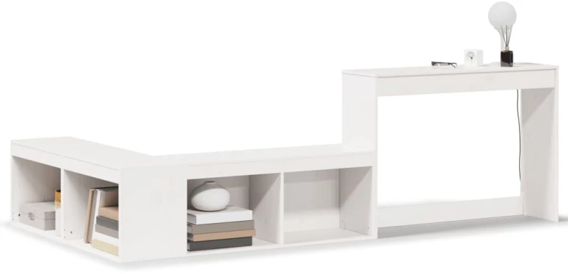 vidaXL Κομοδίνο με Γραφείο Λευκό 232x122x75 εκ. από Μασίφ Ξύλο Πεύκου
