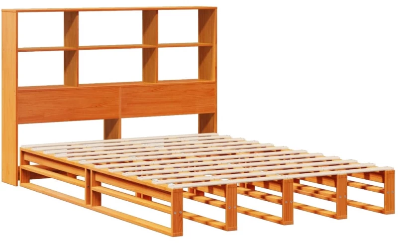vidaXL Κρεβάτι Βιβλιοθήκη Χωρίς Στρώμα Καφέ 140x200 εκ Μασίφ Πεύκο