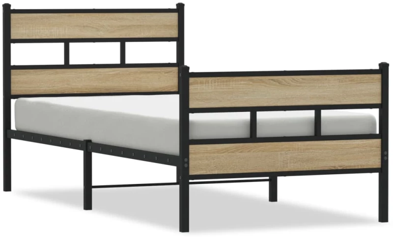 vidaXL Σκελετός Κρεβ. Χωρίς Στρώμα Sonoma Δρυς 100x190 εκ. Μεταλλικό