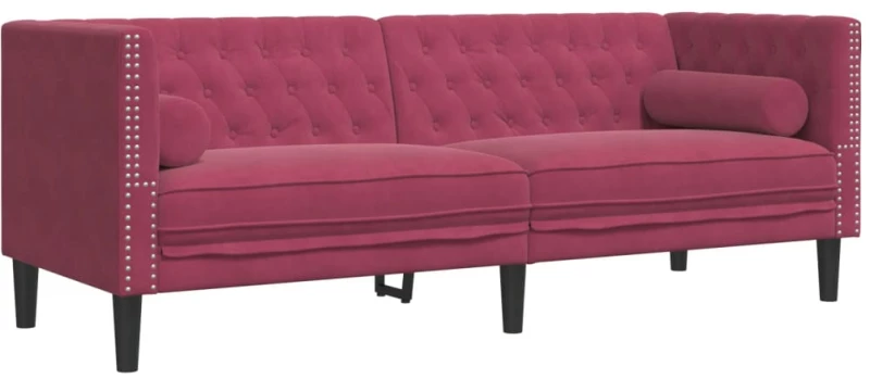 vidaXL Καναπές Chesterfield Σετ 3 Τεμ. με Στηρίγματα Μπορντό Βελούδο