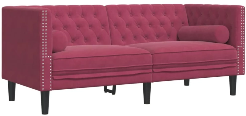 vidaXL Καναπές Chesterfield Σετ 3 Τεμ. με Στηρίγματα Μπορντό Βελούδο