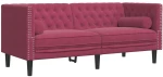 vidaXL Καναπές Chesterfield Σετ 3 Τεμ. με Στηρίγματα Μπορντό Βελούδο