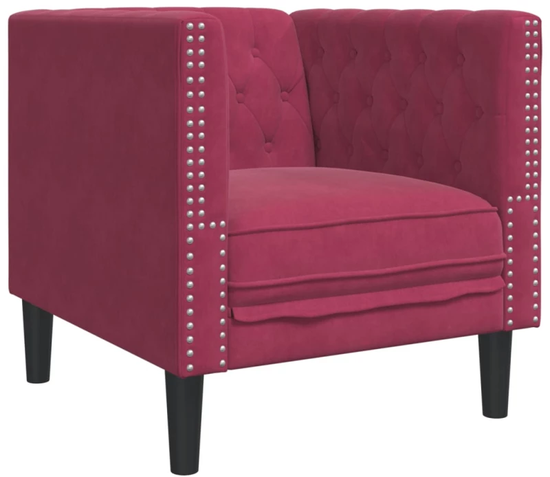 vidaXL Καναπές Chesterfield Σετ 3 Τεμ. με Στηρίγματα Μπορντό Βελούδο
