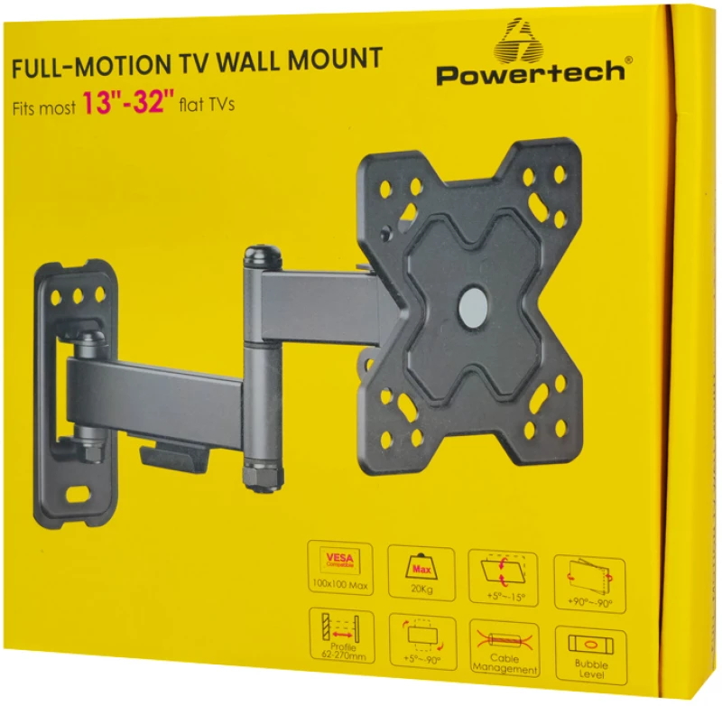POWERTECH επιτοίχια βάση PT-1278 για τηλεόραση 13-32", full motion, 20kg