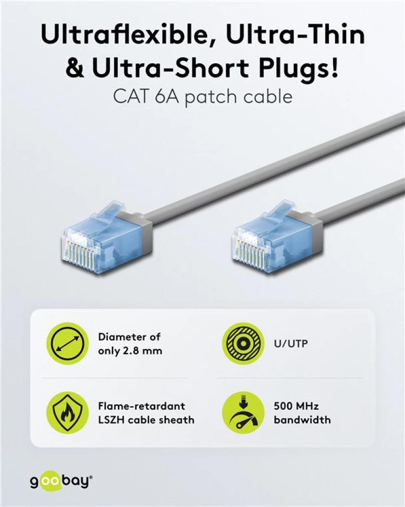 GOOBAY καλώδιο δικτύου 74224, CAT 6A U/UTP, slim, copper, 10Gbps, 3m, γκρι