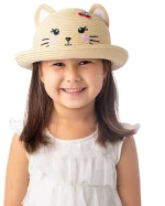 FlapJackKids Ψάθινο Καπέλο UPF 50  -Cat - MEDIUM 2-4 yrs FJKST845M Κορίτσι