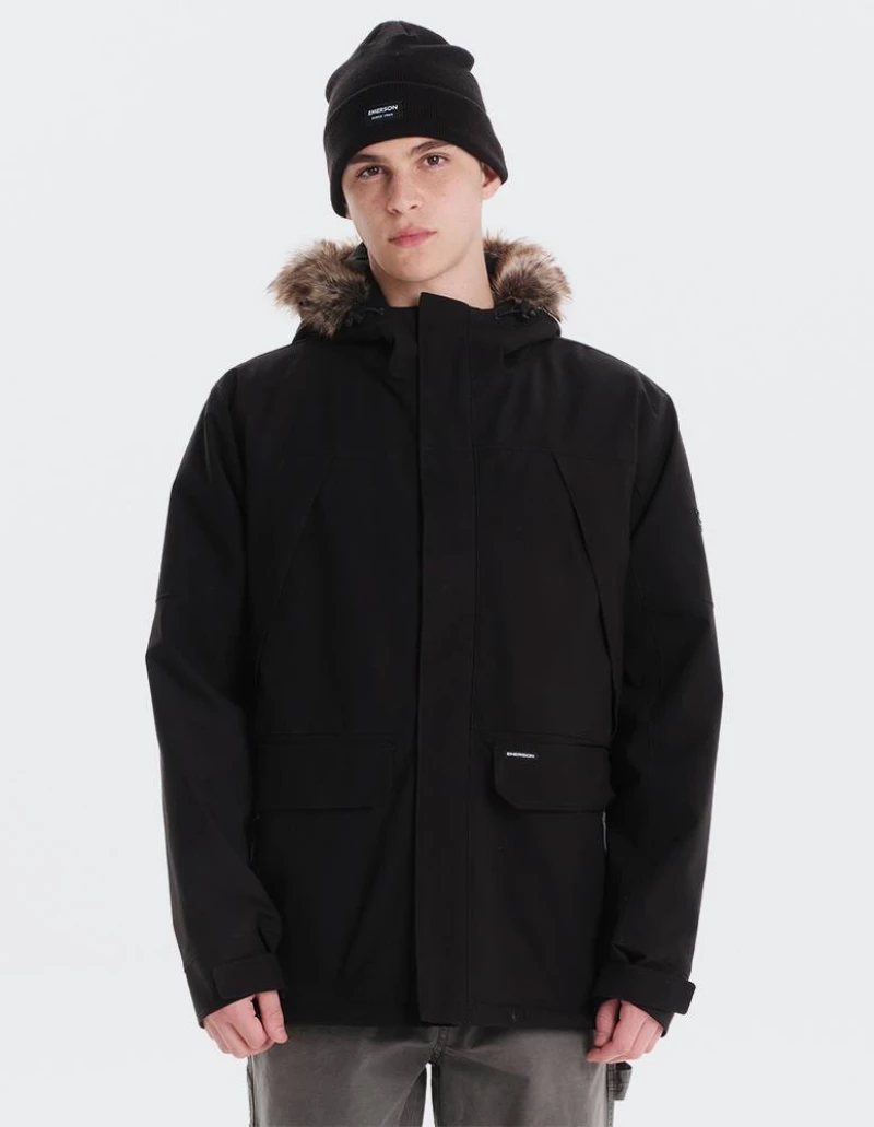 Emerson Men's Jacket With Fur Trimmed Hood - 242.EM10.113-BLACK