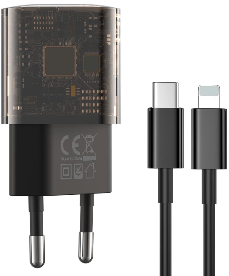 XO Clear wall charger CE05 PD 30W QC 3.0 18W 1x USB 1x USB-C brown + USB-C - Lightning cable