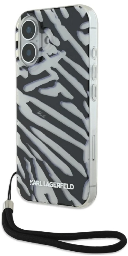Karl Lagerfeld case for iPhone 16 6,1" KLHCP16SHZBPKCCK black Hard IML Zebra Pattern & Cord