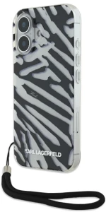 Karl Lagerfeld case for iPhone 16 6,1" KLHCP16SHZBPKCCK black Hard IML Zebra Pattern & Cord