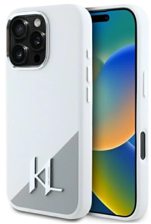 Karl Lagerfeld case for iPhone 16 Pro 6,3" KLHMP16LSCMKMPCH white Hard Silicone Shadow Metal Initial MagSafe