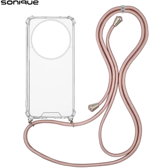 Θήκη Σιλικόνης με Κορδόνι Sonique Armor Clear Xiaomi Redmi A3 / Redmi A3x Ροζ Χρυσό Σατινέ