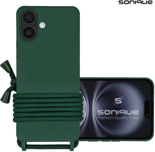 Θήκη Σιλικόνης με Κορδόνι CarryHang Sonique Apple iPhone 16 Plus Πράσινο Σκούρο