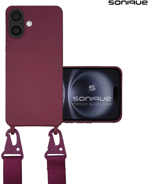 Θήκη Σιλικόνης με Strap CarryHang Sonique Apple iPhone 16 Plus Μπορντώ