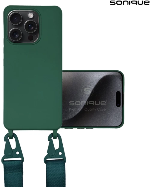 Θήκη Σιλικόνης με Strap CarryHang Sonique Apple iPhone 16 Pro Πράσινο Σκούρο